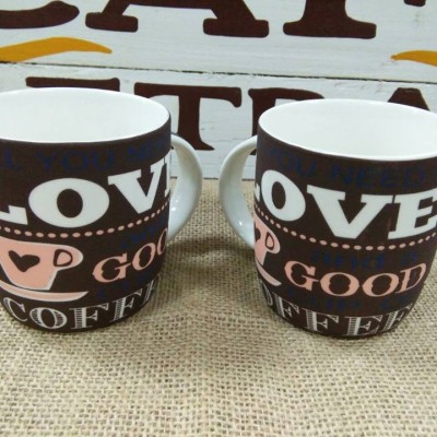 Bộ 2 ly sứ love coffee màu nâu