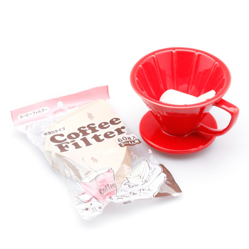 Bộ ly sứ lọc cà phê và túi lọc giấy AnniCoffee (Đỏ)