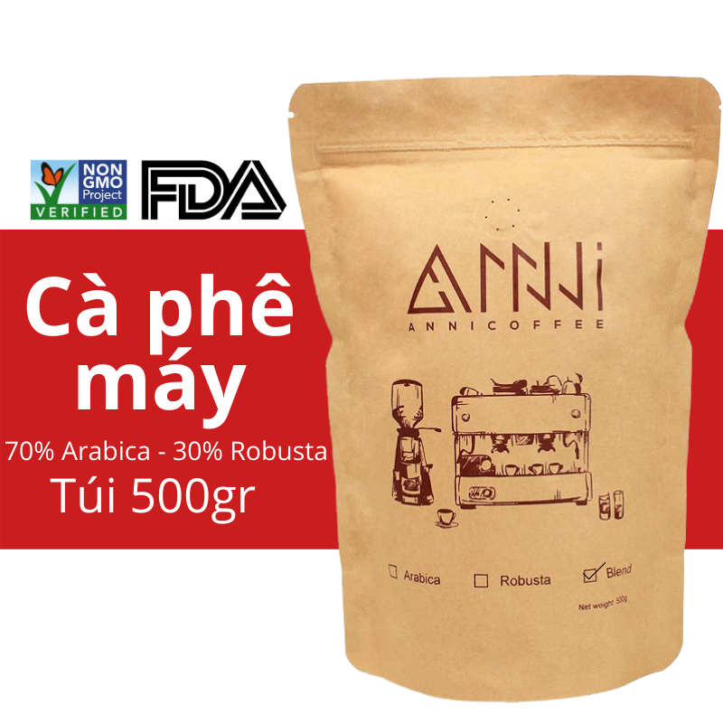 500GR Cà phê máy ANNI COFFEE Dạng hạt Buôn Mê Thuột - Lâm Đồng - Có vị đắng nhẹ, hương thơm, vị chua thanh cuốn hút