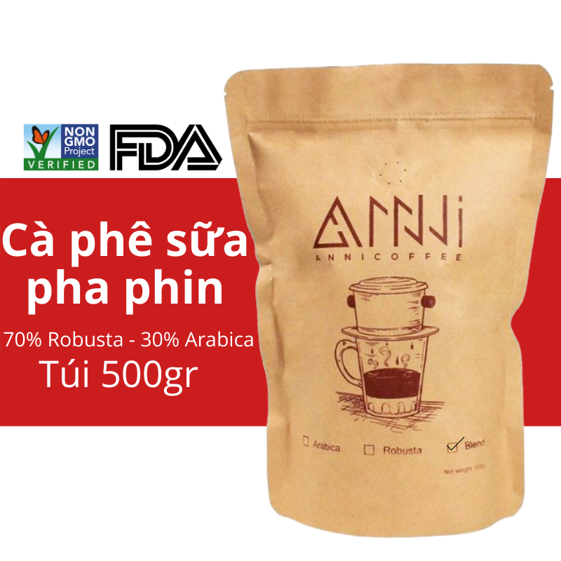 500GR Cà phê sữa ANNI COFFEE Buôn Mê Thuột - Lâm Đồng (Bột/Hạt) - Có vị đắng nhẹ, thơm vừa, vị chua thanh cuốn hút